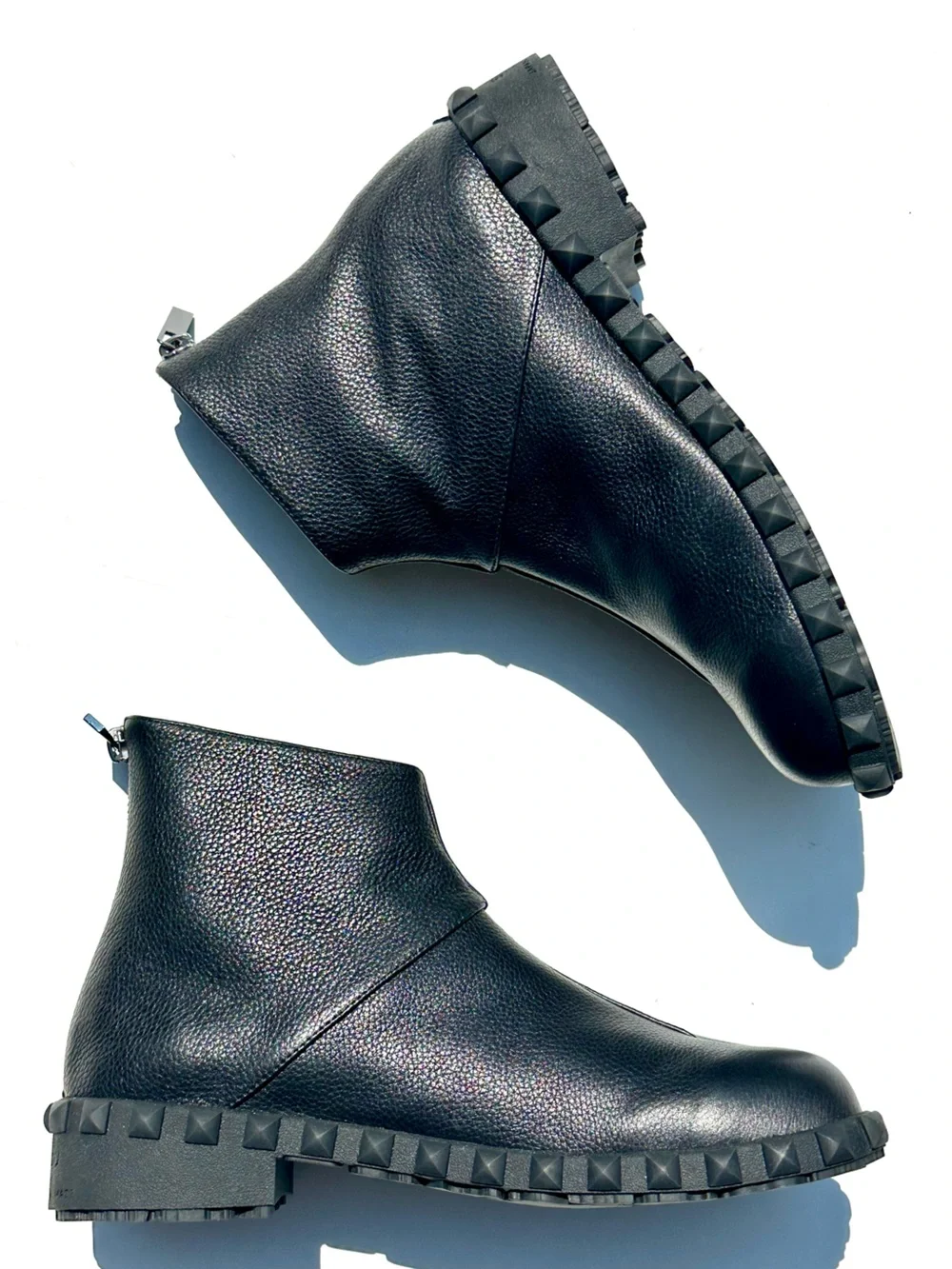 New SOU SOU Tabi Split Toe Rear-zip Half-length Leather Shoes Boots / Black, 25